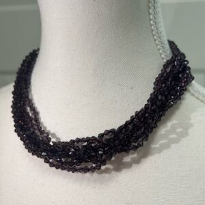 One-of-a-Kind Deep Purple Multi-Strand Beaded Necklace - Artisan Craft